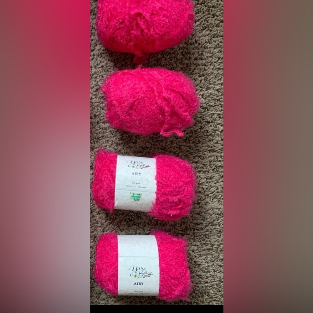 Yarn Bee Airy Yarn-Hot Pink - 4 Skeins 

3.5 oz/100g, 108 yards/99 meters